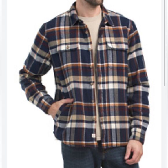 Carhartt Men’s Shirt Jacket Button Loose Fit Flannel Sherpa Plaid Blue Large - Picture 1 of 6